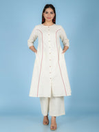 Aramya Cream Linen Cotton Solid A-line Kurta for Women | Grocsy