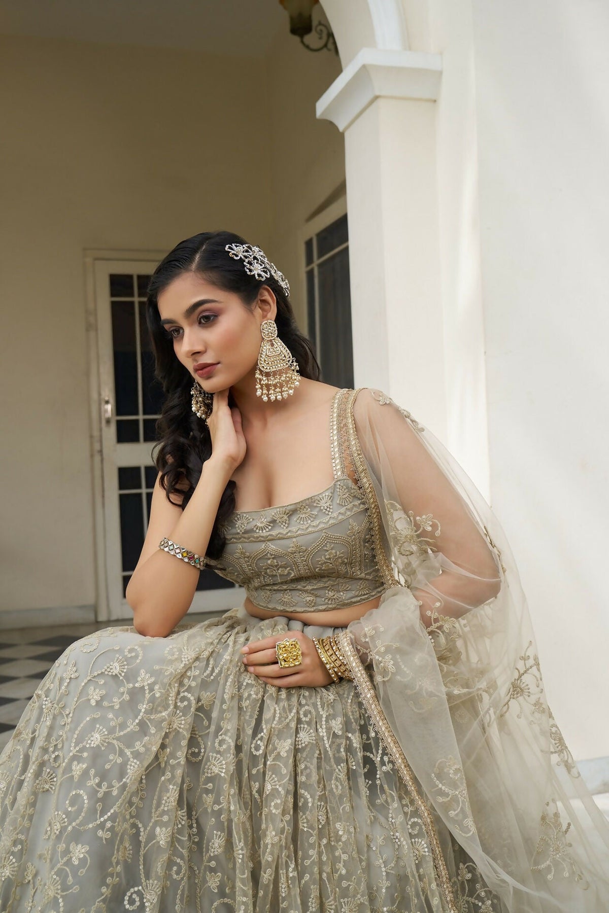 Eilara Glamorous Ivory Butterfly Net With Thread And Sequence Embroidered Work Fancy Lace Lehenga Choli For Wedding | Grocsy