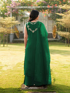 Nikhaar Green Embroidered Art Silk Stitched A Line Kurta Palazzo Dupatta Readymade Suit | Grocsy