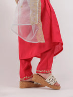 Yufta Fuchsia Silk Embroidered Kurta Dupatta Set | Grocsy