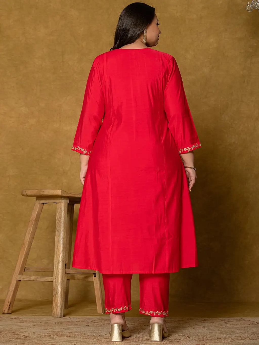 Yufta Fuchsia Silk Embroidered Plus Size Kurta Dupatta Set | Grocsy