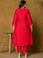 Yufta Fuchsia Silk Embroidered Plus Size Kurta Dupatta Set | Grocsy