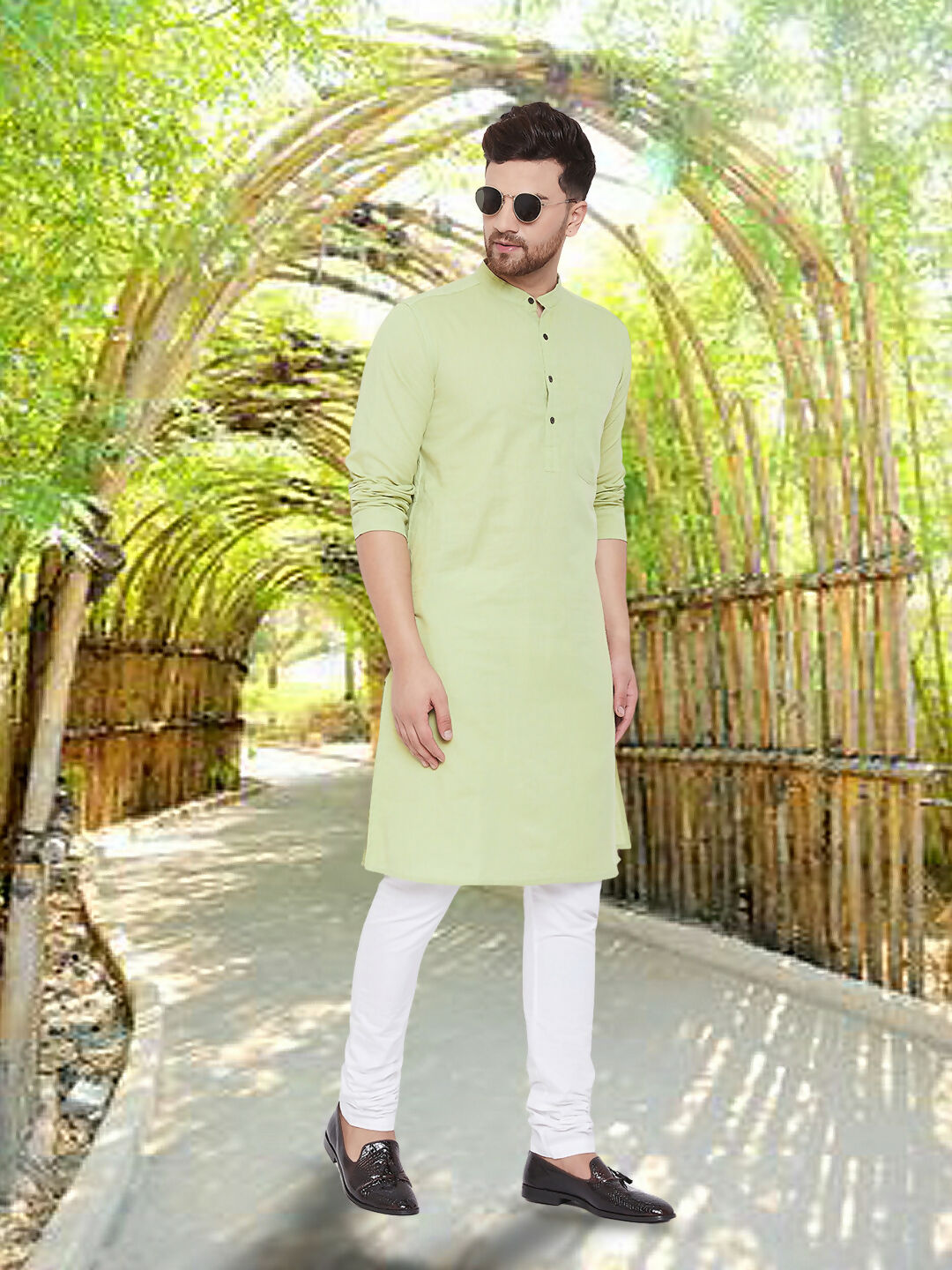Even Apparels Men's Pure Cotton Green Kurta | Grocsy