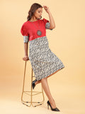 BohoJazz Fusion Ikkat and Red Linen Sheath Dress | Grocsy