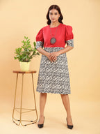 BohoJazz Fusion Ikkat and Red Linen Sheath Dress | Grocsy