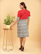 BohoJazz Fusion Ikkat and Red Linen Sheath Dress | Grocsy