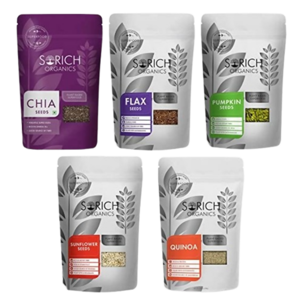 Sorich Organics Combo of Chia, Pumpkin, Sunflower, Flax and Quinoa Seeds for Eating | Grocsy