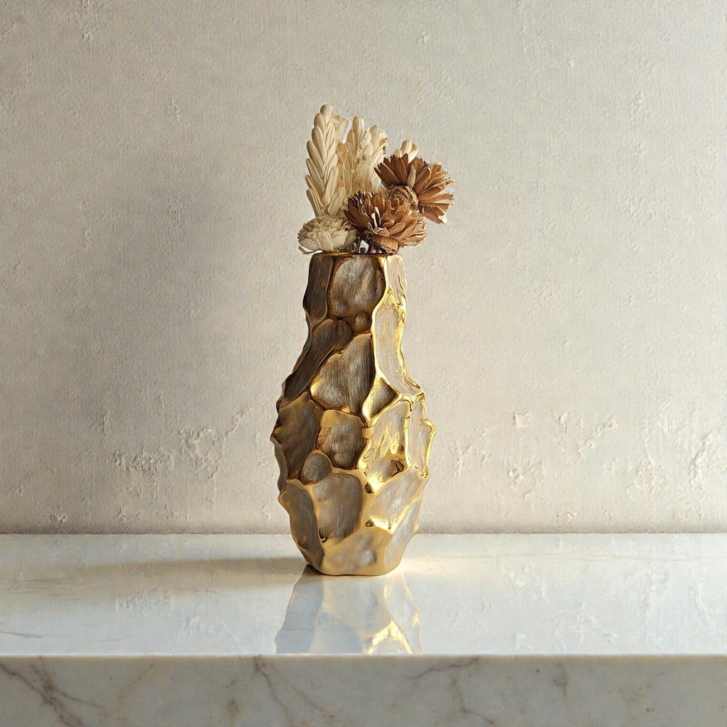 Sun Mun Decors Rock Golden Vase | Grocsy