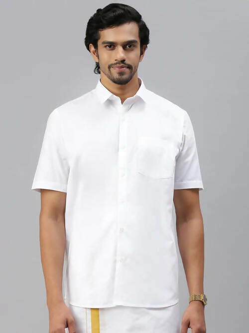 Ramraj Cotton Mens Half Sleeve White Shirt Plus Size - Breeze Cotton | Grocsy