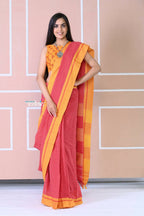 Very Much Indian Traditional Patteda Anchu Ilkal Handloom Saree-Disperse Orange | Grocsy