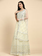 Yellow Net Hand Embroidered Gown - Rudrani | Grocsy