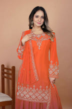 Joban Fashion Orange Silk Embroidered Sharara Set | Grocsy