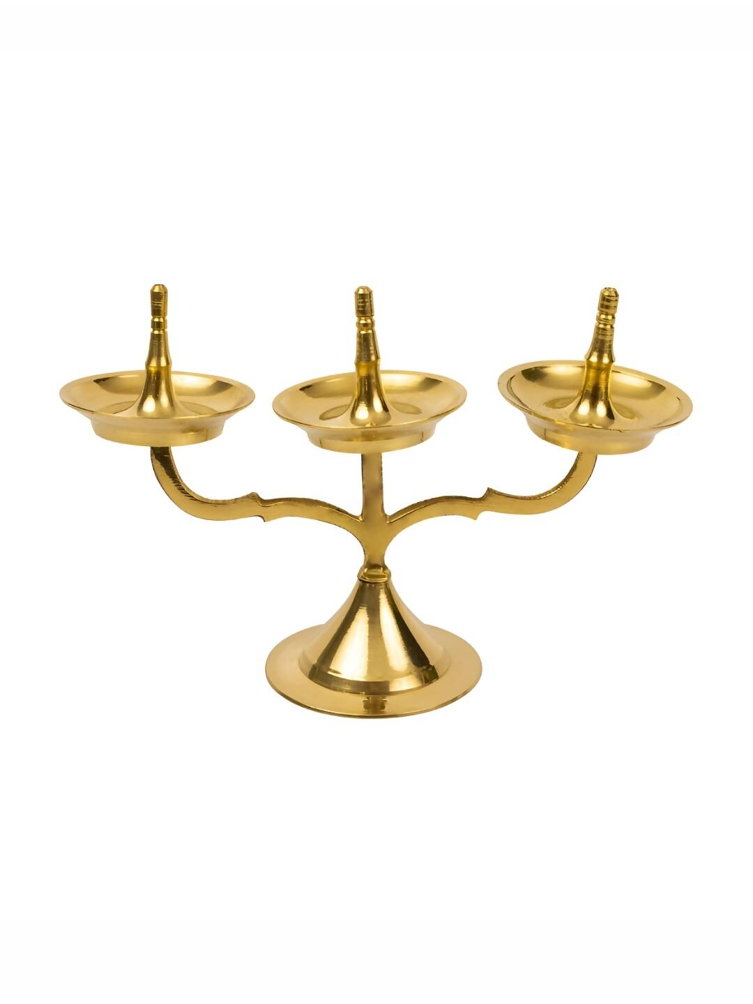 Spillbox Gold Toned Triple Lamp Diya Pooja Essentials | Grocsy