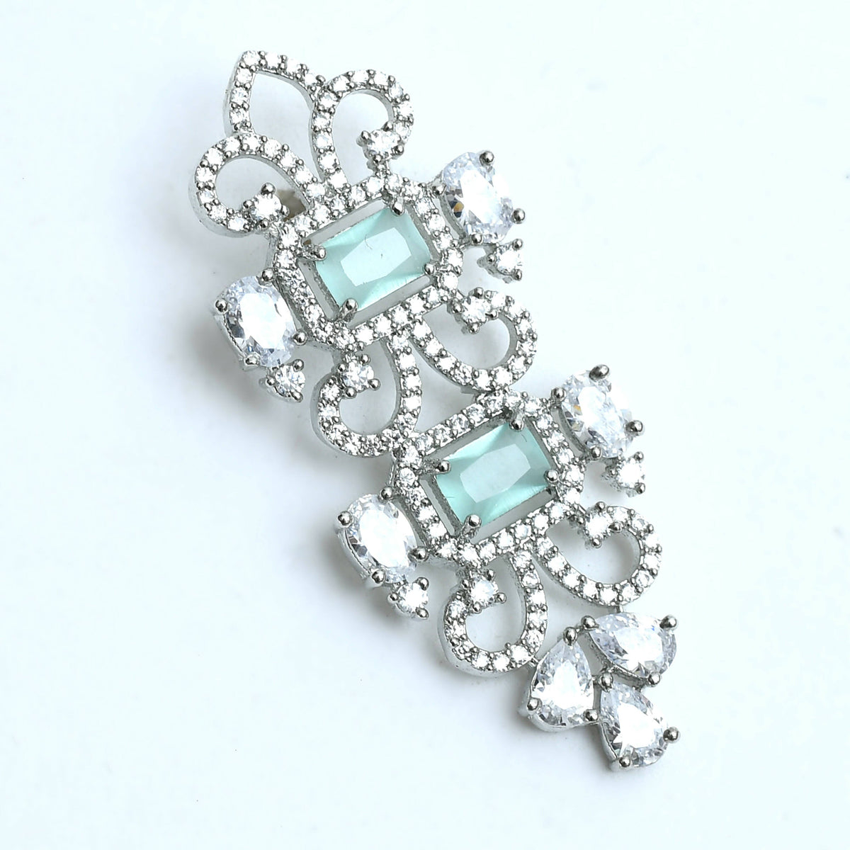 Mominos Fashion Johar Kamal Silver-Plated American Diamond Pista Green Choker Set | Grocsy