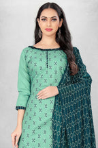 Sea Green Cotton Printed Unstitched Dress Material - Amara | Grocsy