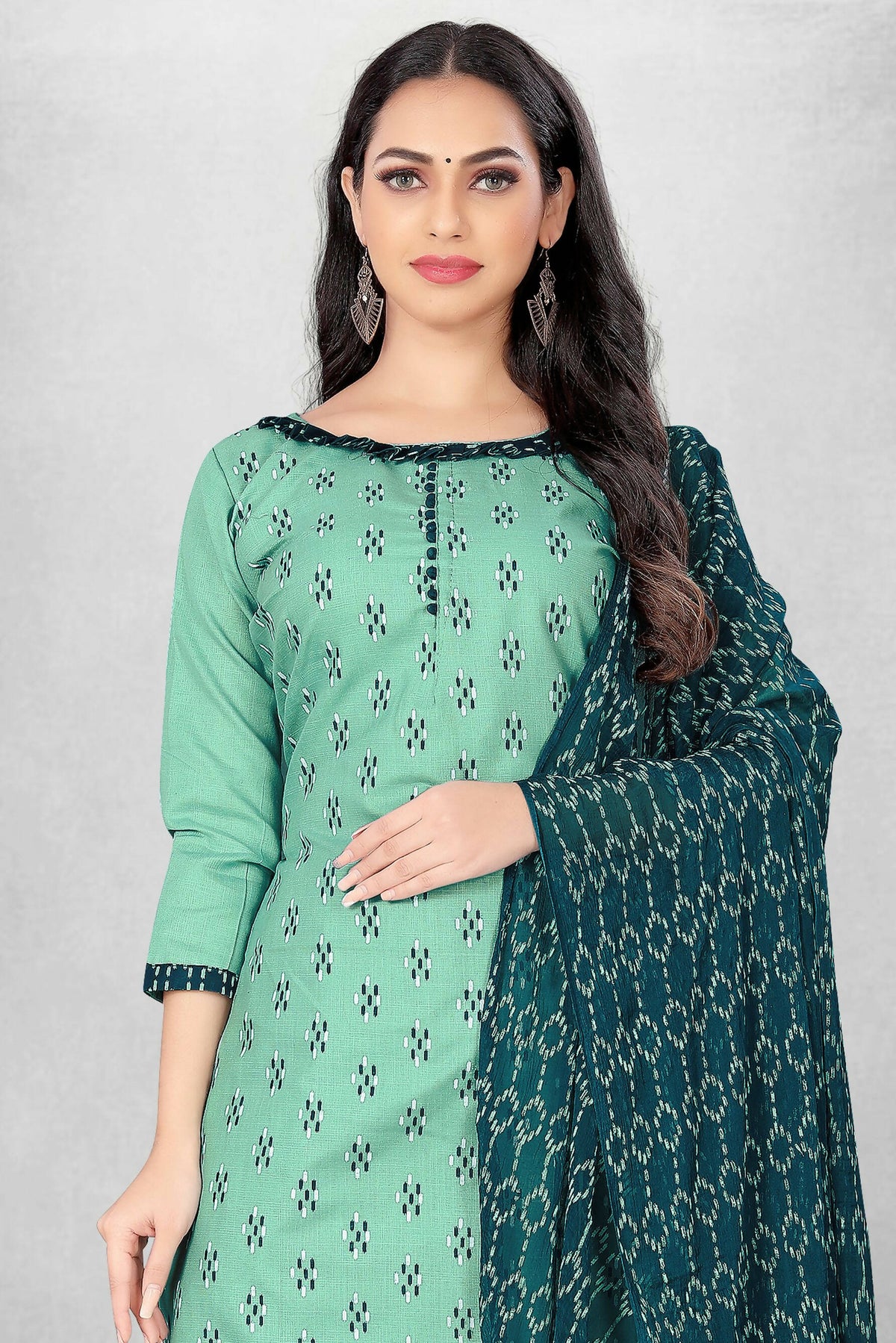 Sea Green Cotton Printed Unstitched Dress Material - Amara | Grocsy