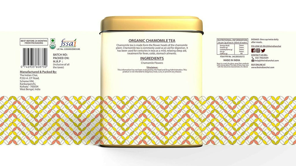 The Indian Chai - Organic Chamomile Tea 30 Pyramid Tea Bags | Grocsy