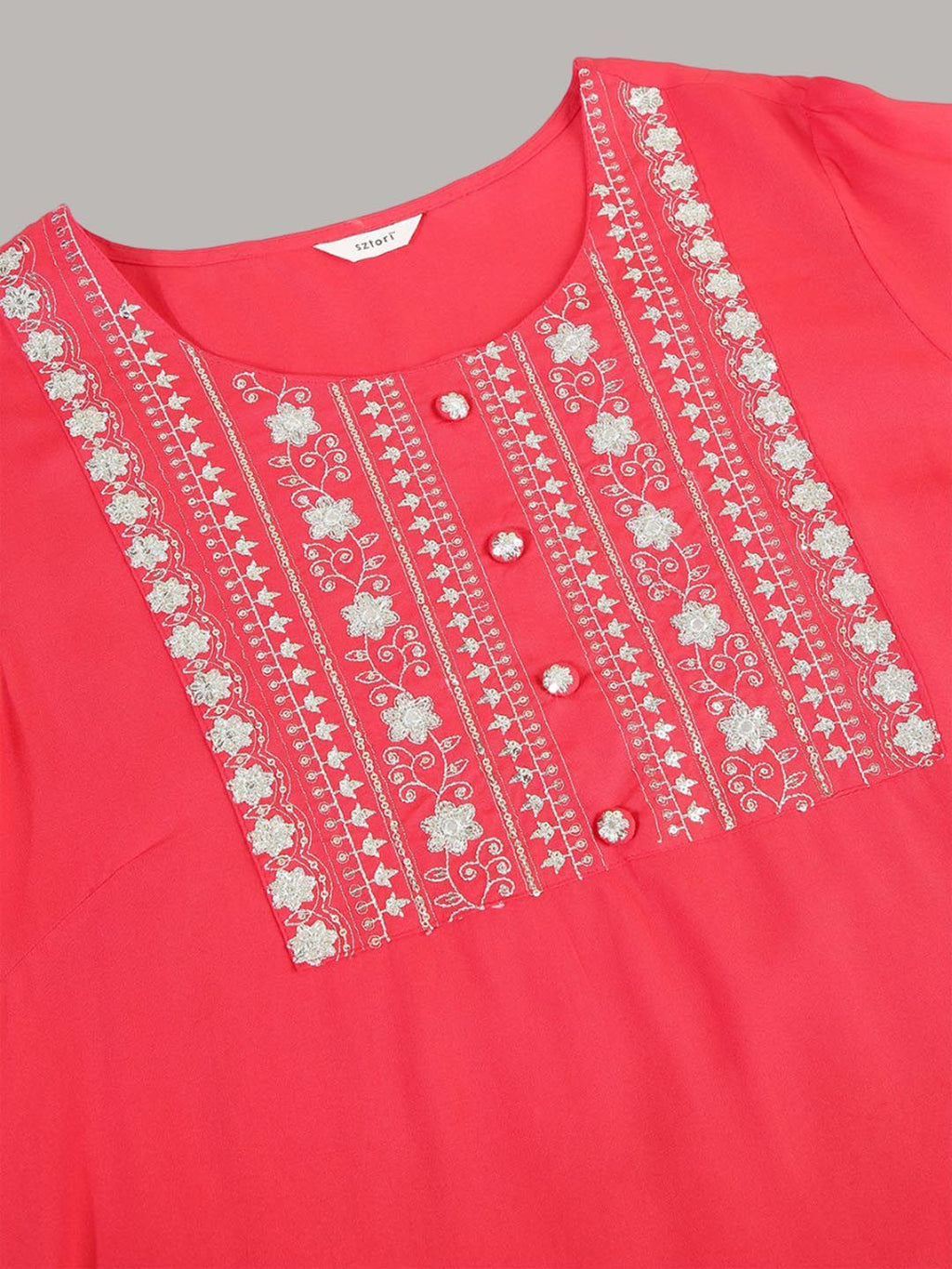 Sztori Floral Embroidered Yoke Design Sequined Straight Kurta | Grocsy