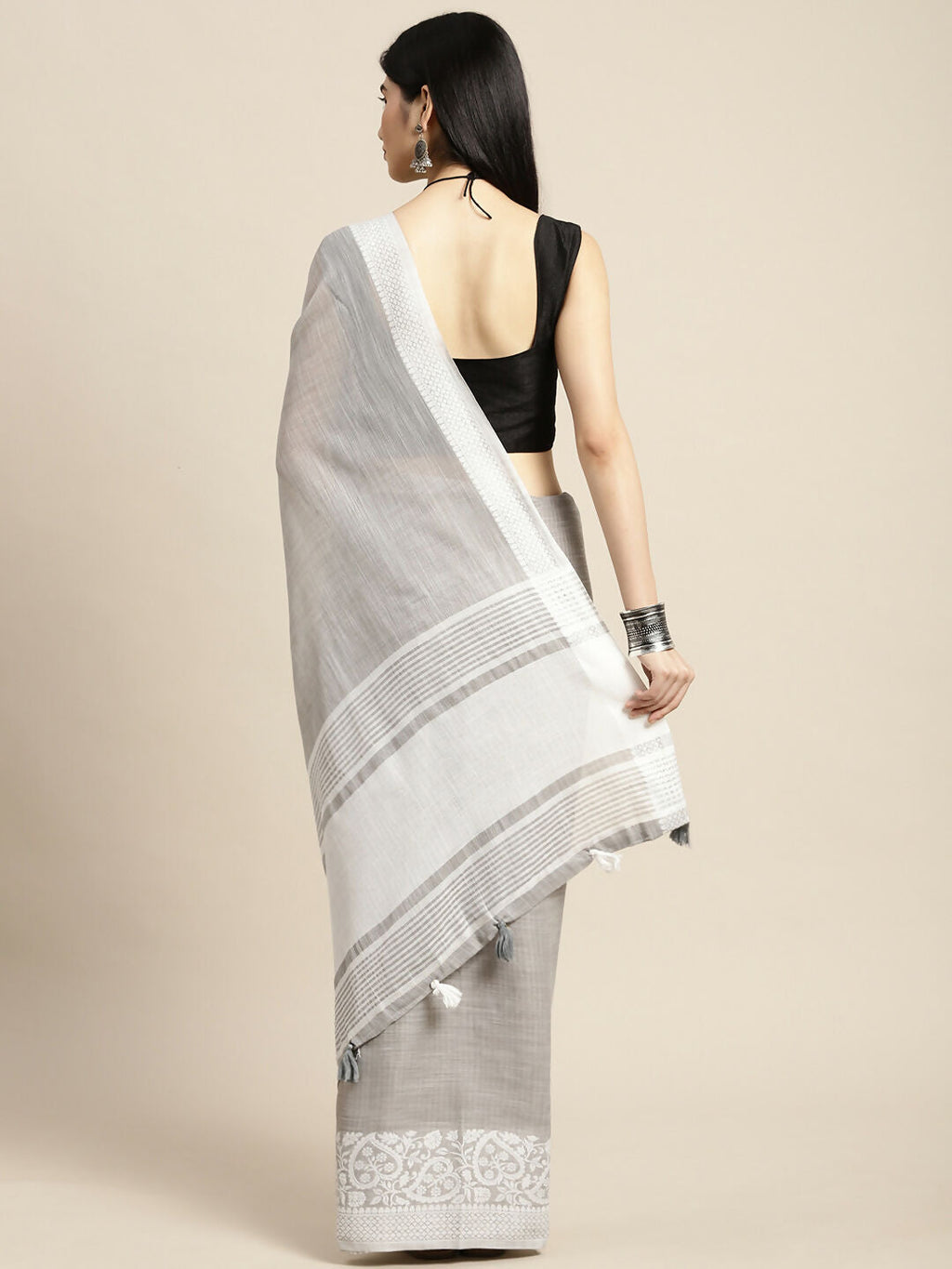 Shree Shyam Fashion Linen Grey Saree | Grocsy