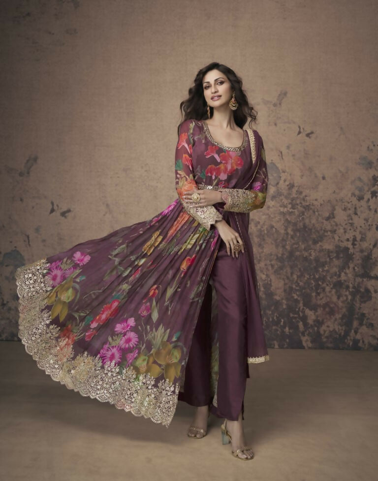 Vastranavya Georgette Digital Print With Sequence Embroidery Stitch Work Side Slit Abaya Style Suit | Grocsy