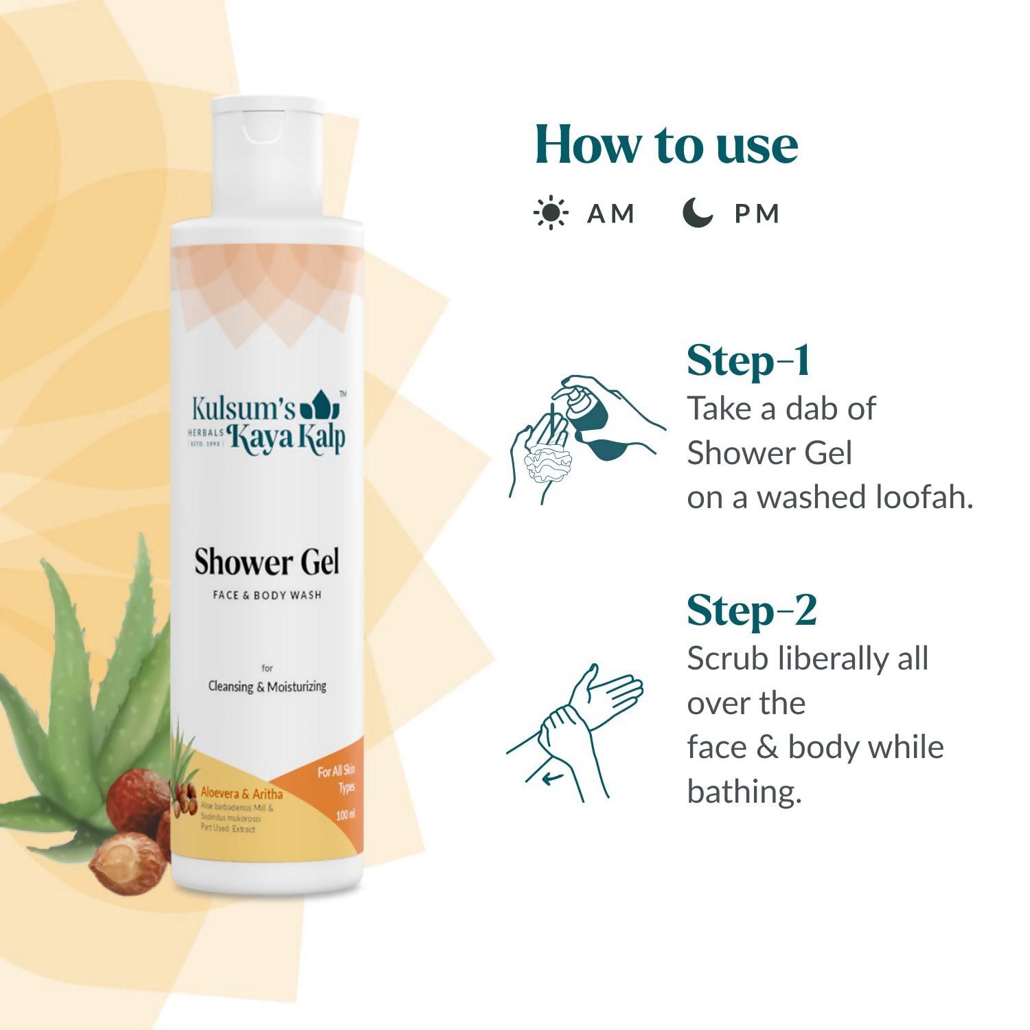 Kulsum's Kaya Kalp Shower Gel For Cleansing & Moisturizing With Aloe Vera & Aritha | Grocsy