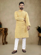 Anaita Yellow Lucknowi Work Silk Straight Kurta | Grocsy