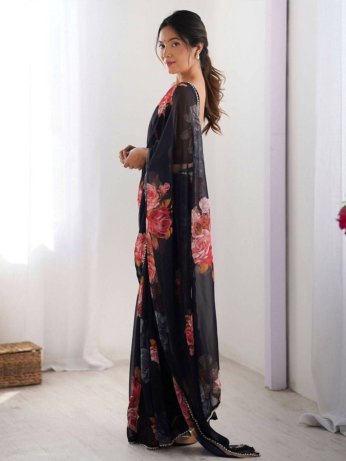 Traditional Partywear Black Georgette Fancy Saree-Pavitra | Grocsy