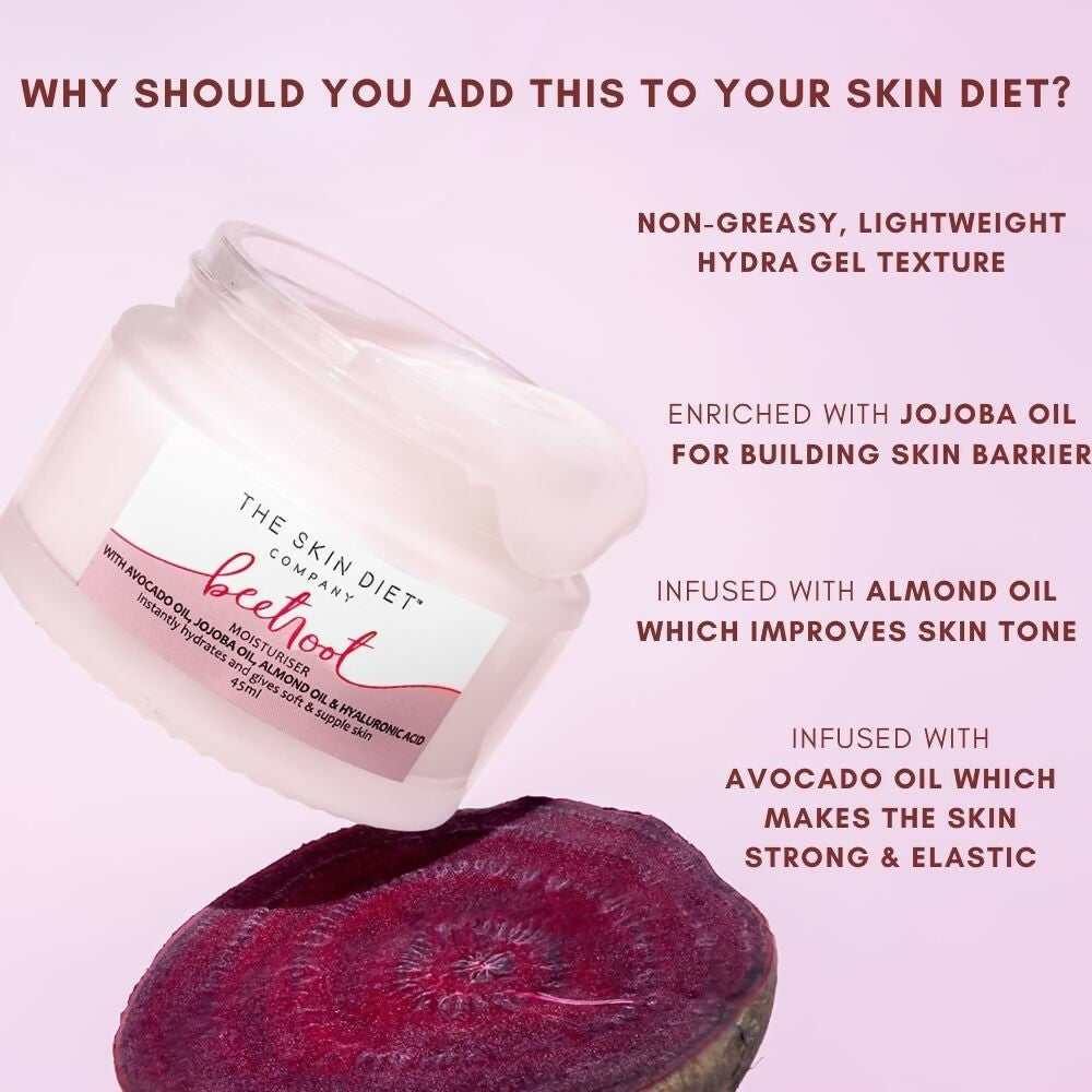The Skin Diet Company Beetroot Moisturiser Lightweight, Non-Greasy - Dry/Oily Skin + Hyaluronic Acid | Grocsy