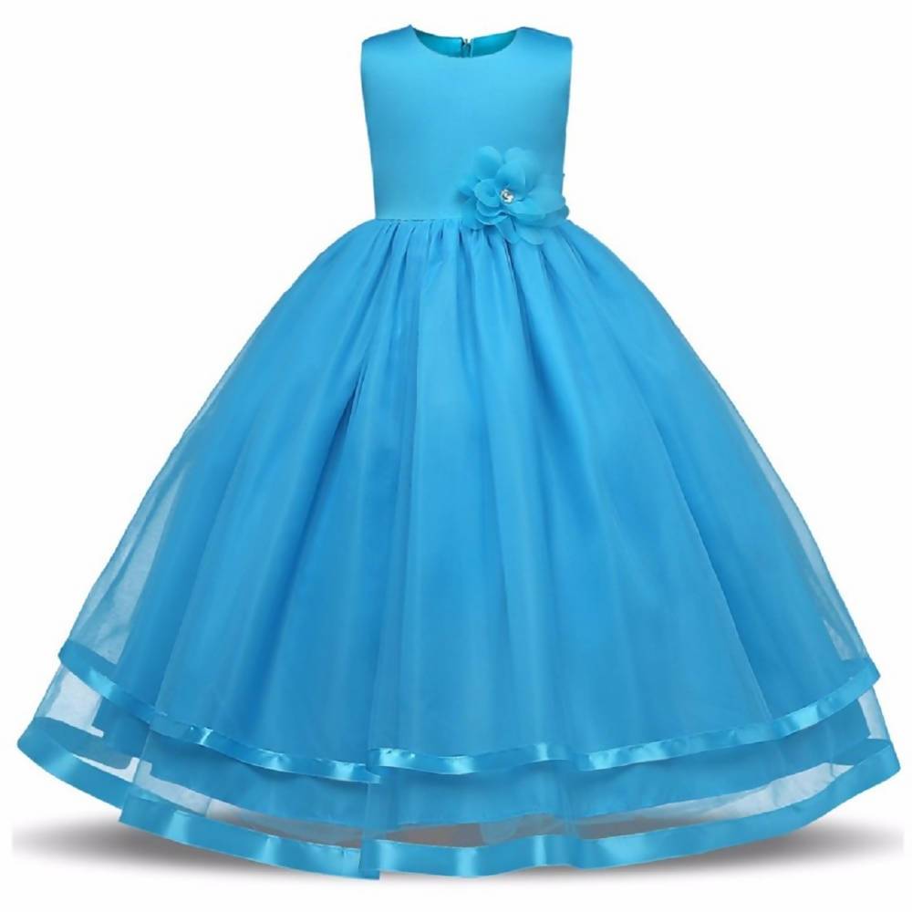 Asmaani Baby Girl's Sky Blue Satin A-Line Maxi Full Length Dress (AS-DRESS-22060) | Grocsy