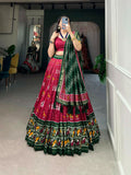 Vastranavya Traditional Ikkat Patola Print Tussar Silk Lehenga Choli - Red | Grocsy