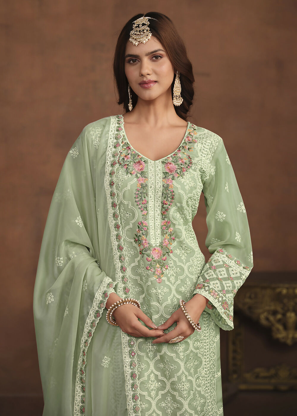 Mint Green Soft Organza Embroidered Festive Salwar Suit - Emponline | Grocsy