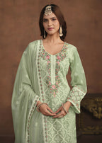 Mint Green Soft Organza Embroidered Festive Salwar Suit - Emponline | Grocsy