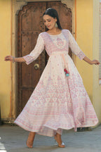 Juniper Women's Pink Viscose Shantoon Festive Printed Flared Dress | Grocsy