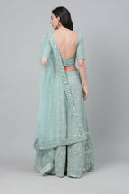 Dusty Green Georgette Sequins Embroidery with Mirror work Lehenga Choli with Dupatta - Jivika | Grocsy
