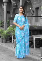 stylish Casual Sky Imported georgette Ready to Wear Fancy Saree - Ashwini | Grocsy