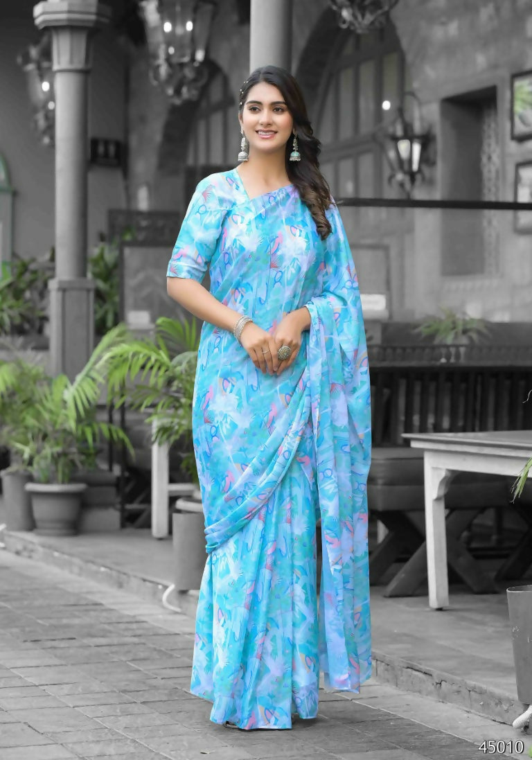 stylish Casual Sky Imported georgette Ready to Wear Fancy Saree - Ashwini | Grocsy
