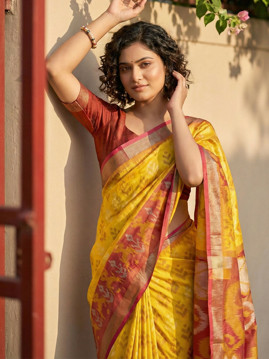 Shree Shyam Fashion Yellow Pochampally Silk Saree | Grocsy