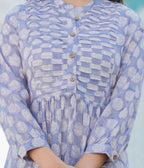 Kaajh Women's Grey Hand Block Printed Cotton Top | Grocsy