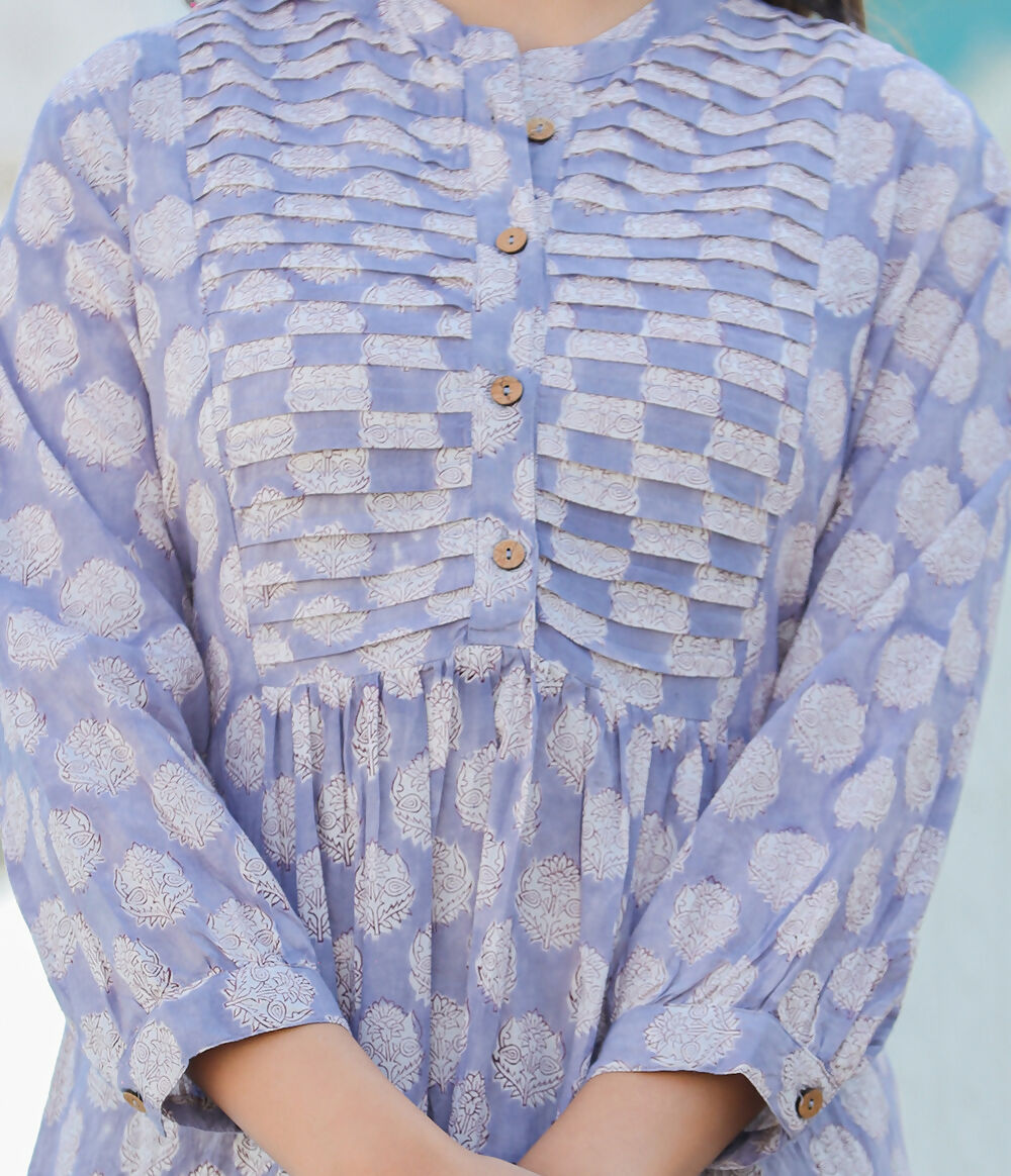 Kaajh Women's Grey Hand Block Printed Cotton Top | Grocsy