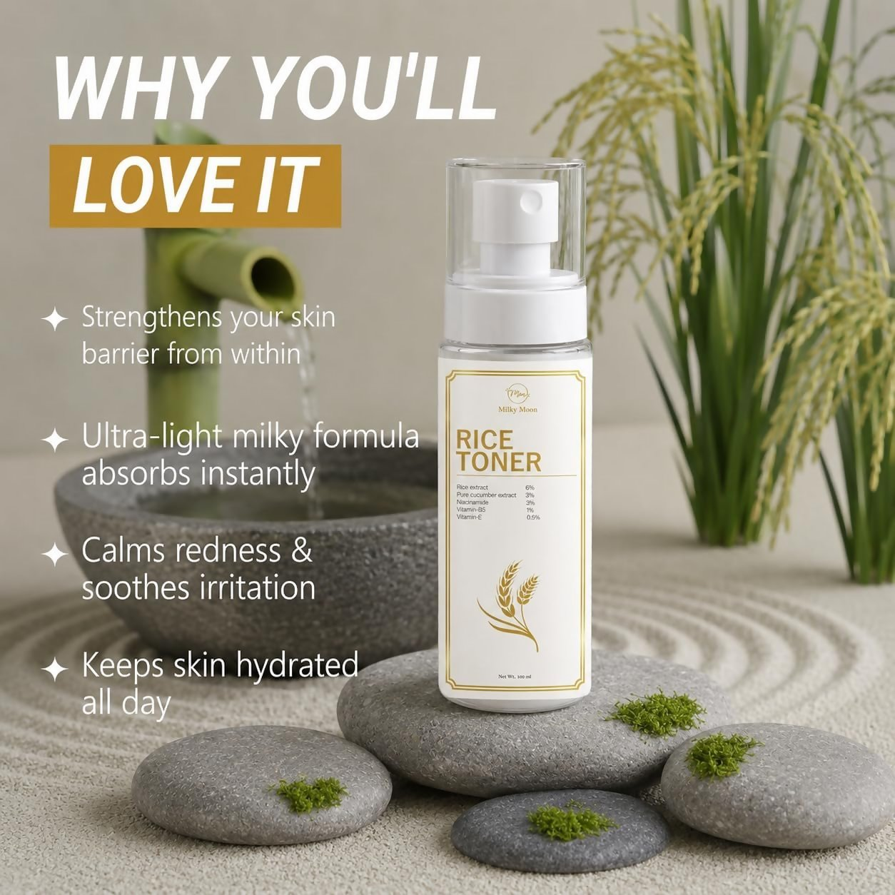 Milky Moon Rice Water Toner With Niacinamide & Cucumber | Grocsy