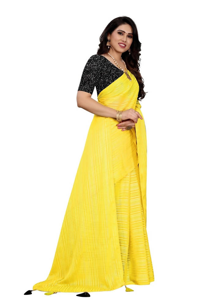 Vamika Yellow Georgette Seqence Saree (Riva Yellow) | Grocsy