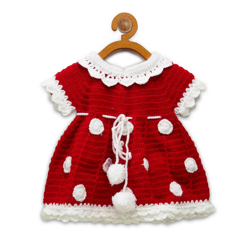 ChutPut Hand knitted Crochet Cute Mickey Wool Dress For Baby Girls - Red | Grocsy
