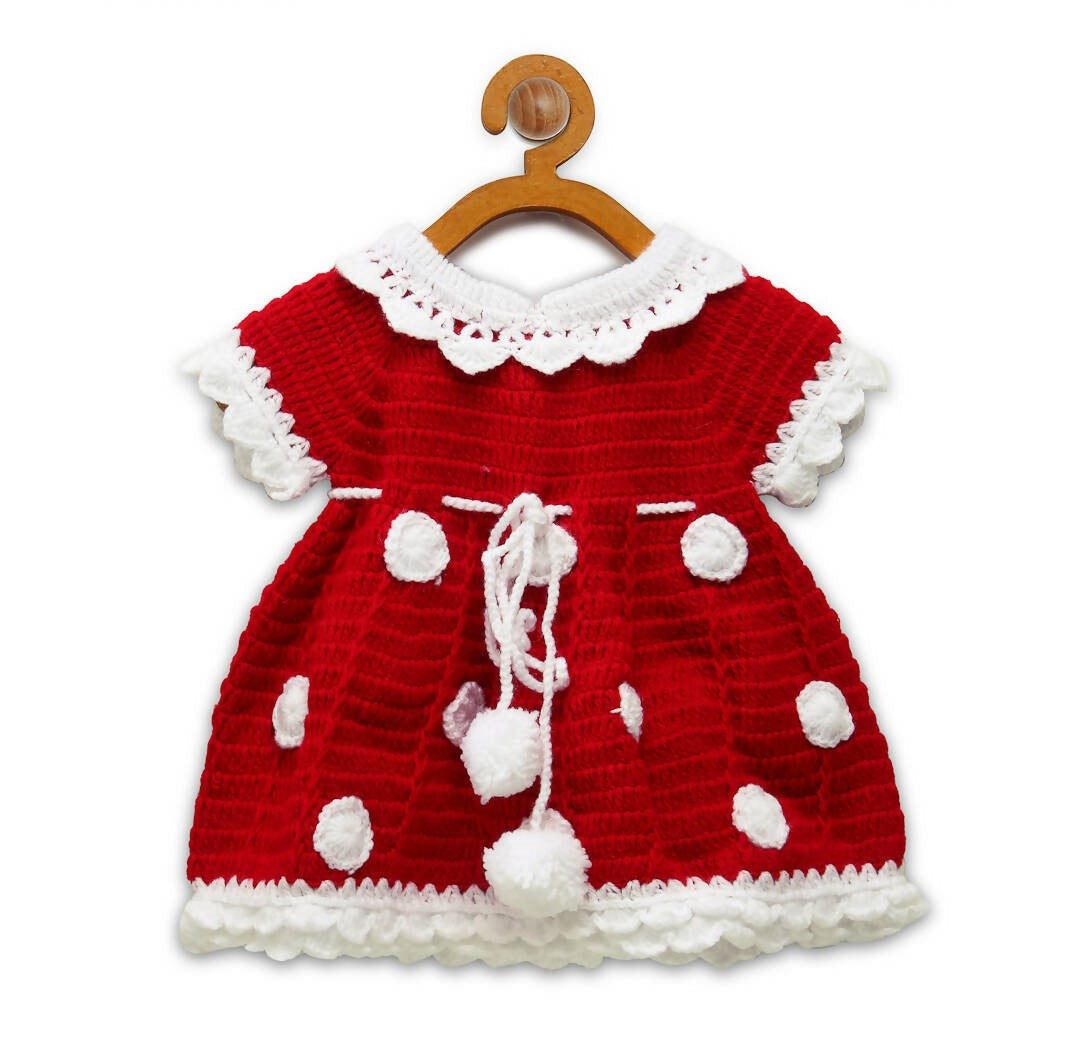 ChutPut Hand knitted Crochet Cute Mickey Wool Dress For Baby Girls - Red | Grocsy