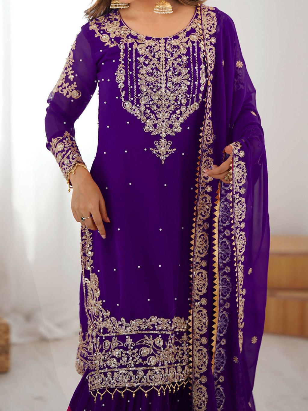 Lehenga Mart Designer Sharara Suit With Kurta, Sharara, Dupatta For Women-Purple | Grocsy