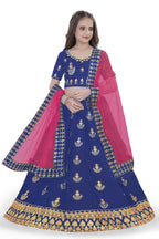 Dwiden Royal Blue Kamal Tafetta Sattin Semi-Stitched Girl's Lehenga Choli | Grocsy