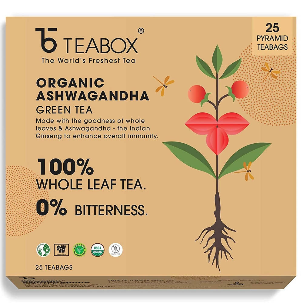 Teabox Organic Ashwagandha Green Tea Bags | Grocsy