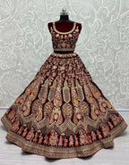 Jyoti Fashion Women's Maroon Velvet Multi Thread Embroidered with Zircon Diamond Work Wedding Lehenga Choli | Grocsy