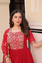 Teeya Creation Red Color Faux Georgette Embroidery Work Wedding Wear Long Gown | Grocsy