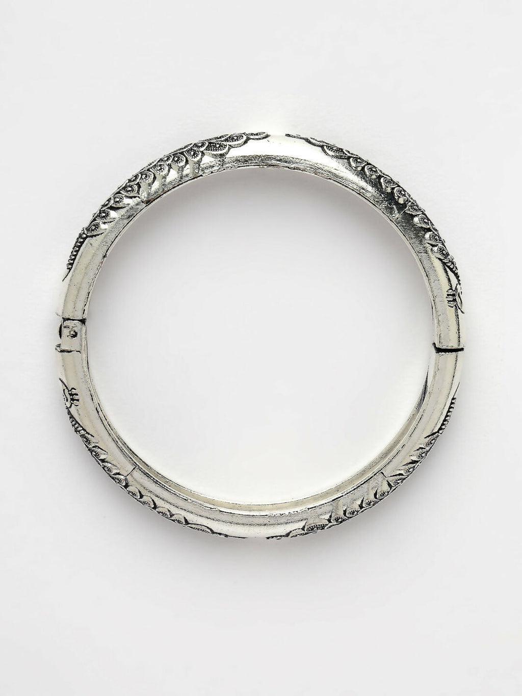 NVR Women's Silver-Toned German Silver Peacock Design Oxidised Kada Bangle