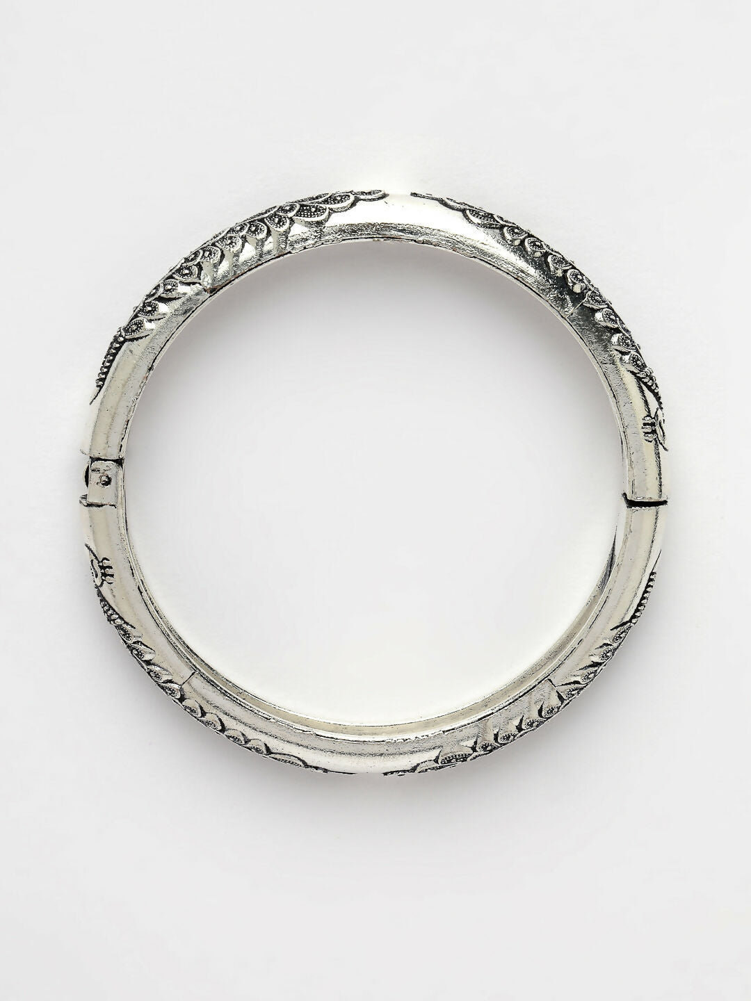 NVR Women's Silver-Toned German Silver Peacock Design Oxidised Kada Bangle